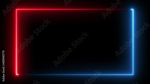 Red and blue neon glowing frame background. Laser saber border animation repeated moves. Transparent background. 4K graphic animation video.