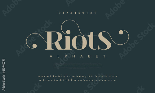 Elegant luxury abstract wedding fashion logo font alphabet. Minimal classic  urban fonts for logo, brand etc. Typography typeface uppercase lowercase and number. vector illustration