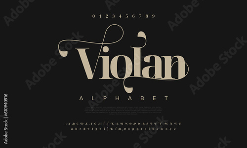 Elegant luxury abstract wedding fashion logo font alphabet. Minimal classic  urban fonts for logo, brand etc. Typography typeface uppercase lowercase and number. vector illustration