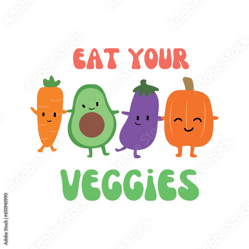 happy ripe vegetables, smiling carrot, kiwi, eggplant and zucchini, vegetable illustrations for kids books, vegetables t shirt design