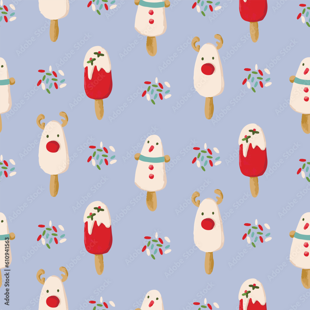 Christmas pattern of elements of ice cream. Modern design for paper, cover, fabric, interior decor and other users.