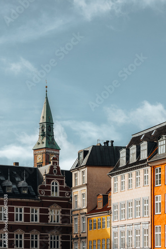 View of central Copenhagen. Traditional old houses located around the canal in the city of Copenhagen.