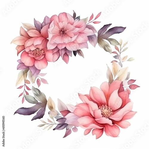 flower wreath for wedding, greeting, card, background, wallpaper, frame, Generative Ai