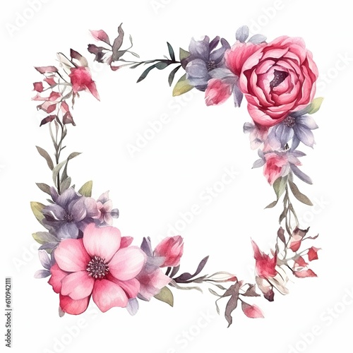 flower wreath for wedding  greeting  card  background  wallpaper  frame  Generative Ai