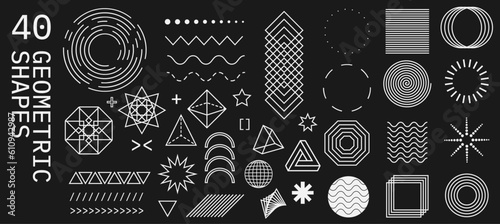 Set of geometric shapes. Y2k abstract shapes. Simple minimal geometric signs in retro 2000s style.