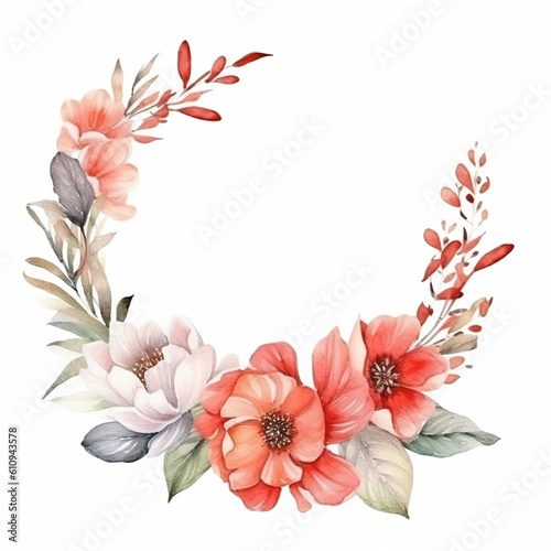 flower wreath for wedding, greeting, card, background, wallpaper, frame, Generative Ai