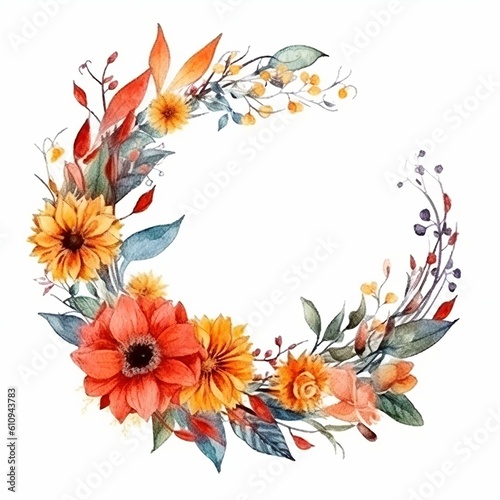 flower wreath for wedding  greeting  card  background  wallpaper  frame  Generative Ai