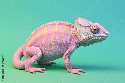 pastel colored chameleon on a pastel background created with AI generative tools