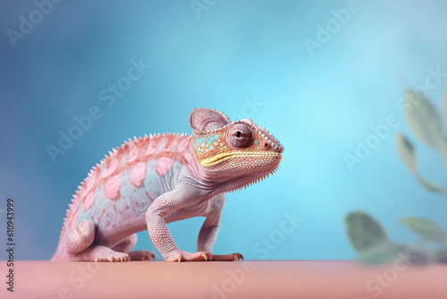 pastel colored chameleon on a pastel background created with AI generative tools