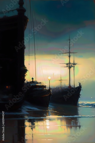 Wallpaper Mural A digital painting of boats using oil effect Torontodigital.ca