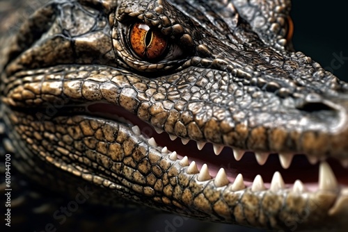 Close Up Majestic Crocodile Dinosaur. Generative AI