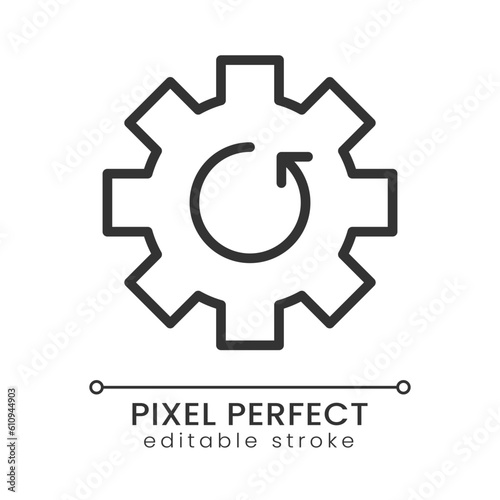 Update blue pixel perfect linear icon. Settings adjustment. Application version. System improvement. Thin line illustration. Contour symbol. Vector outline drawing. Editable stroke. Poppins font used