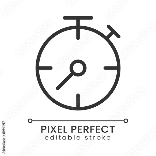 Stopwatch yellow pixel perfect linear icon. Business process deadline. Accurate measurement. Thin line illustration. Contour symbol. Vector outline drawing. Editable stroke. Poppins font used