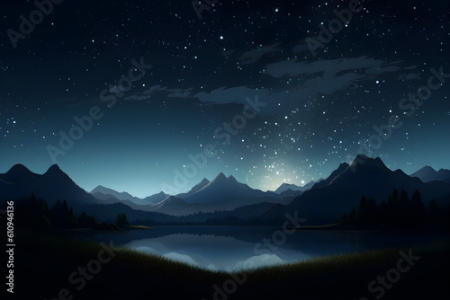 Night sky landscape with mountains in background AI Generated