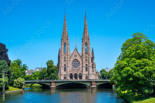 Cityscape of Strasbourg and the Reformed Church Saint Paul. France, Europe