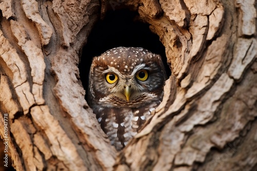 Owl Perched on a Tree. Generative AI