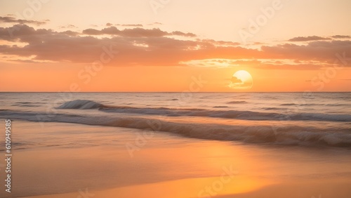  Tranquility and beauty of a beach sunset. Generative AI