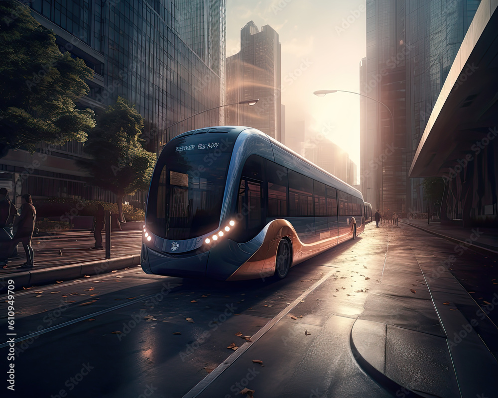 Futuristic Bus in a Smart City