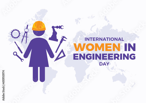 International Women in Engineering Day vector illustration. Woman engineer symbol. Female engineer graphic design element. Engineering icon set vector. June 23. Important day