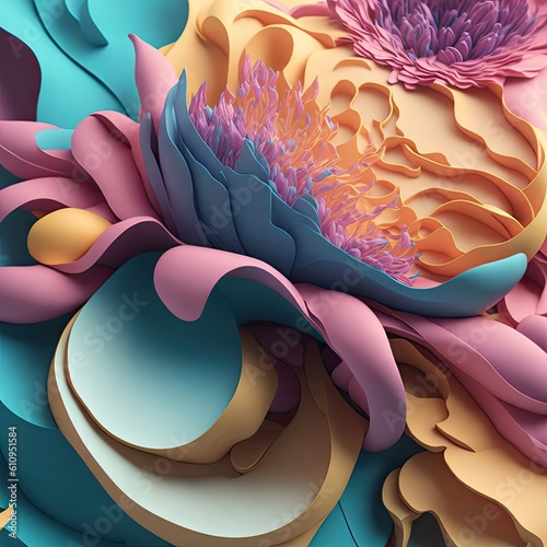 artwork of futuristic organic, soft color, abstraction, rococo pastel colors, color gradient, generative AI
