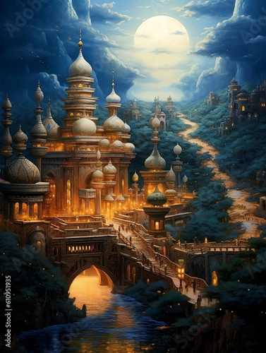 Fantasy city, Oriental Woman, One Thousand and One Nights, from the Middle East 