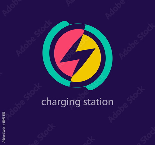 Creative charging station logo design. Unique design color transitions. Unique round edible electricity logo template. vector Free Download Creative charging station logo design. Unique design color transitions. Unique round edible electricity logo template. vector - GFXLoad