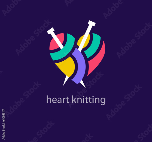 Creative heart yarn logo design. Unique design color transitions. Unique love knitting logo template. vector