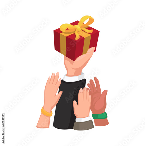 People Hand Take Gift Box Reward Cartoon illustration vector