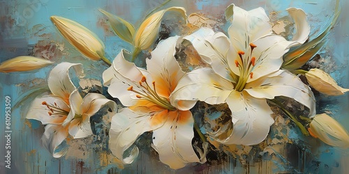 AI Generated. AI Generative. Beautiful botanic lily flower oil paint illustration. Aesthetics floral inspirational tenderness illustration. Graphic Art