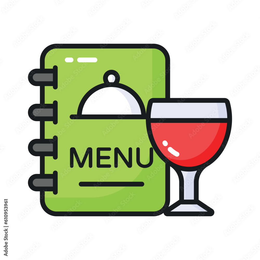 Naklejka premium Menu card with a glass of drink showing concept icon of hotel menu card in trendy style