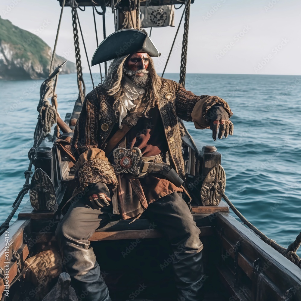 Naklejka premium Pirat on his boat made with generative AI 