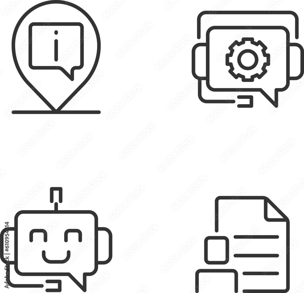 Chatbot info help pixel perfect linear icons set. Find location online. Digital support service. Customizable thin line symbols. Isolated vector outline illustrations. Editable stroke Chatbot info help pixel perfect linear icons set. Find location online. Digital support service. Customizable thin line symbols. Isolated vector outline illustrations. Editable stroke