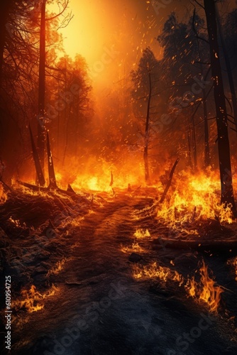 Blazing Wildfire Ravages Forest Landscape