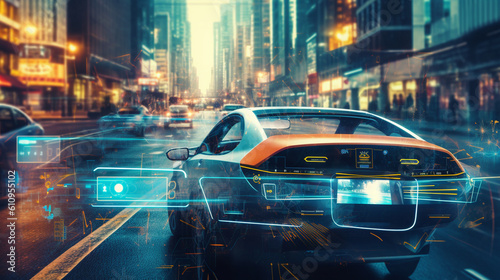 A captivating image of a self-driving car navigating through city streets  showcasing the advancements in autonomous vehicle technology Generative AI