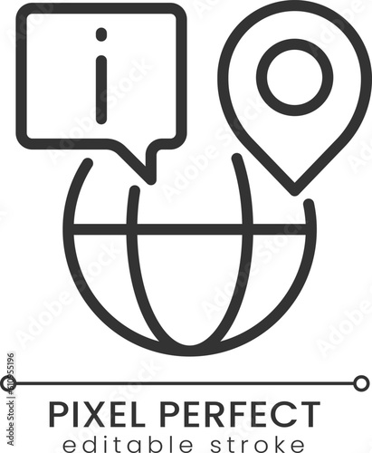 Tour guide pixel perfect linear icon. International tourism. Information for travelers. Thin line illustration. Contour symbol. Vector outline drawing. Editable stroke. Poppins font used