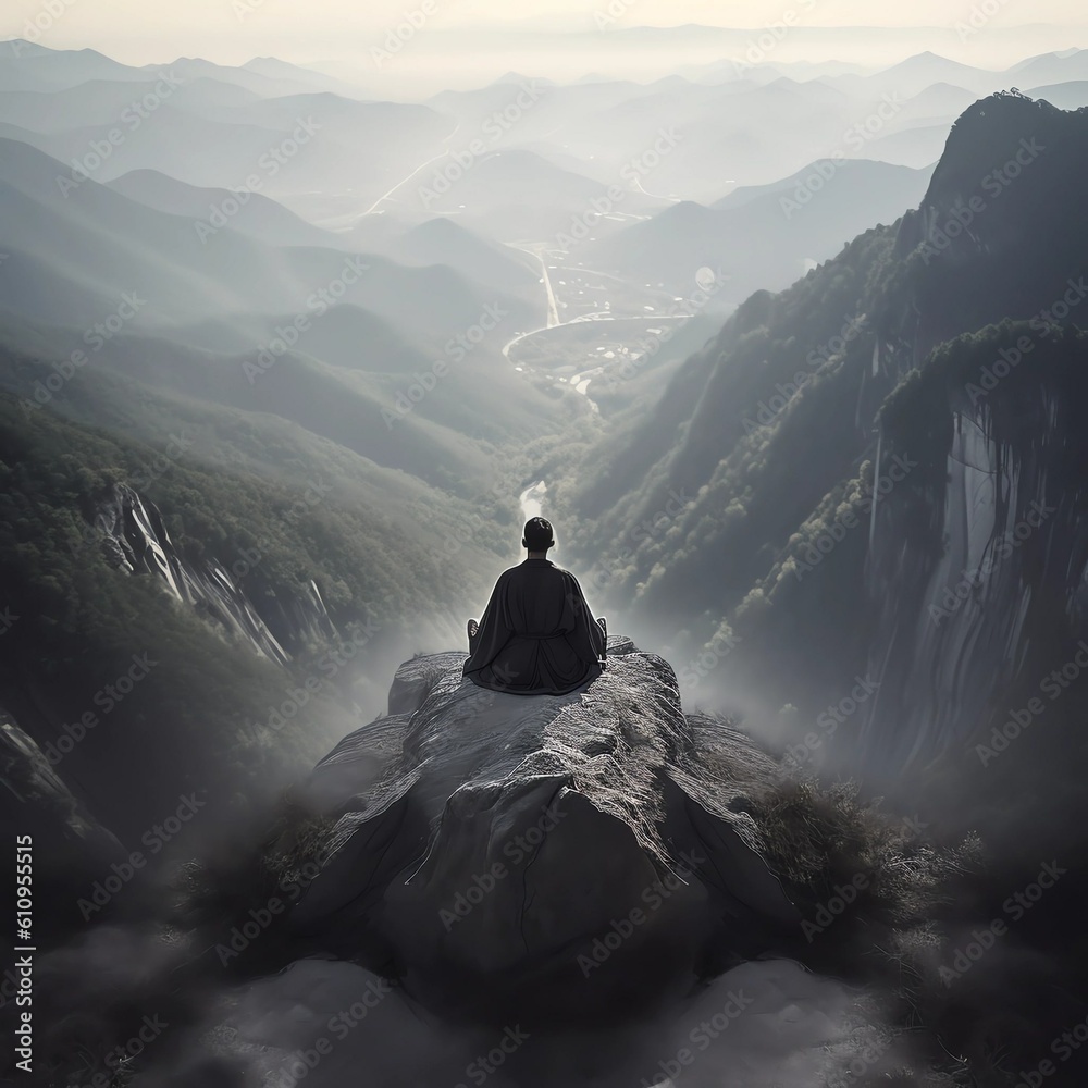 person meditate in the mountains