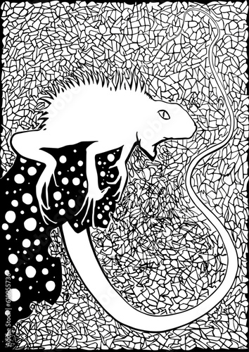 iguana perfil blanco y negro vectorial