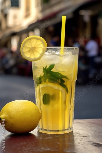 Glasses Limonata Turkish Lemonade with a Mint Garnish. Generative AI photo