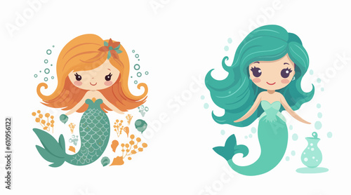 mermaid cartoon sticker print vector art