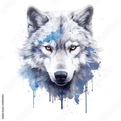 Wolf illustration for a print on clothes. Generative AI