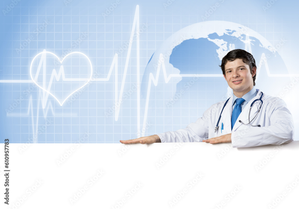 Doctor with banner Doctor with banner