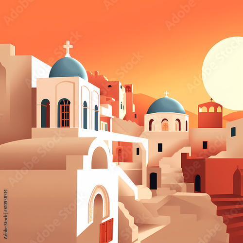 Illustration of a beautiful view of a greek village, Greece