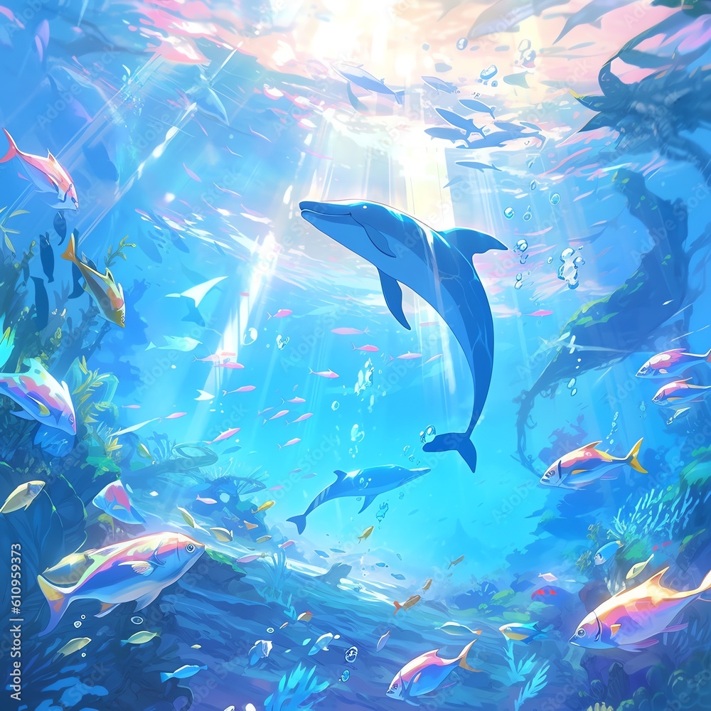 Obraz premium 海の中を泳ぐ魚たち | Generative AI 