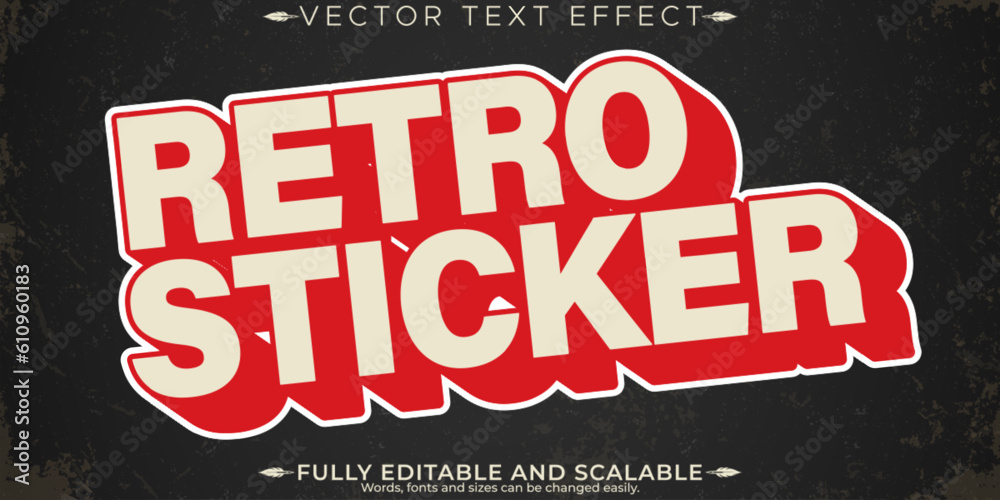Retro sticker  text effect, editable 70s and 80s text style