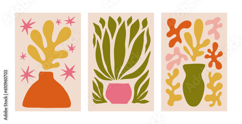 Modern floral posters with flowers. Abstract art. 