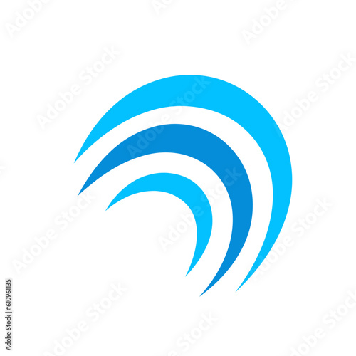 Crescent Wave Curve Logo Vector. Blue Water Design Editable Stoke Line. Graphic Simple Curve Ocean Sea Abstract Flow Wind Air Energy Abstract Geometric Element Transparent Background