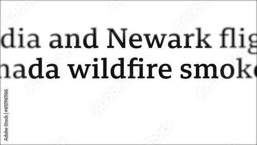 Fast-paced electronic media headlines about wildfires. Breaking news about an environmental disaster. Smoke and economic damage