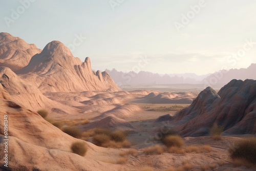 A minimalist landscape with a scenic desert or canyon  Generative AI