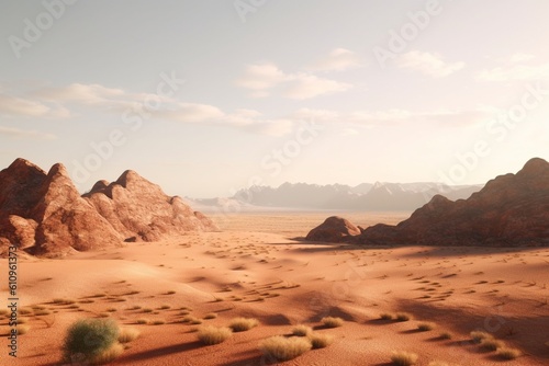 A minimalist landscape with a scenic desert or canyon, Generative AI