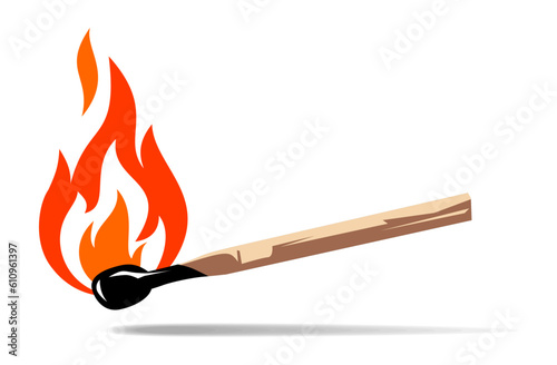 Burning match icon. Vector on transparent background